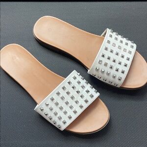Studded White Slide Sandals